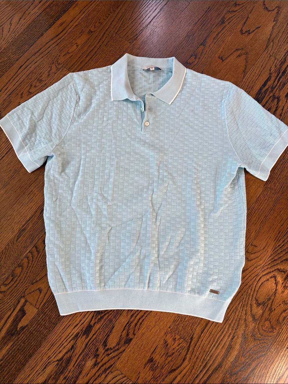 Bugatchi Men's light aqua blue Knit Short-Sleeve Button-Up sweater, xl